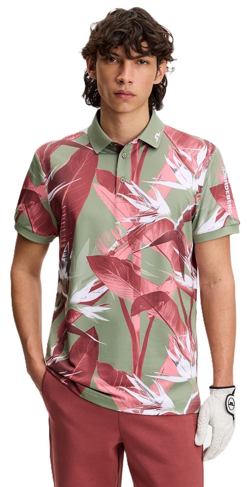 J.Lindeberg Tour Tech Print polo da uomo, paradise hedge green
