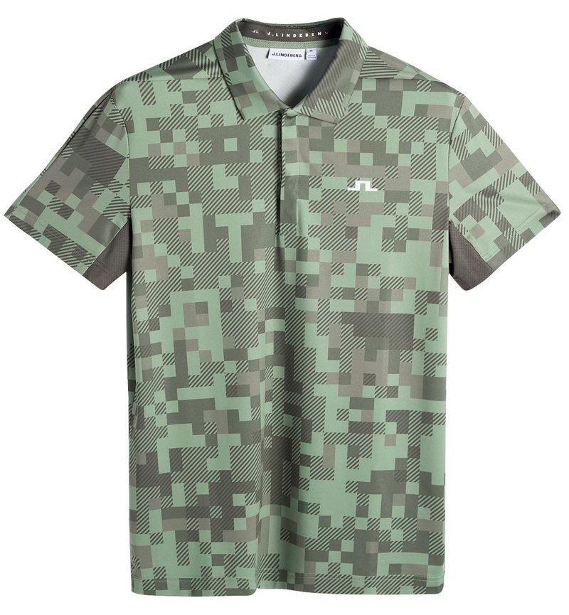 J.Lindeberg Dario Tour Print polo da uomo, tour 26 tonal green