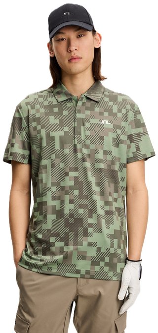 J.Lindeberg Dario Tour Print polo da uomo, tour 26 tonal green