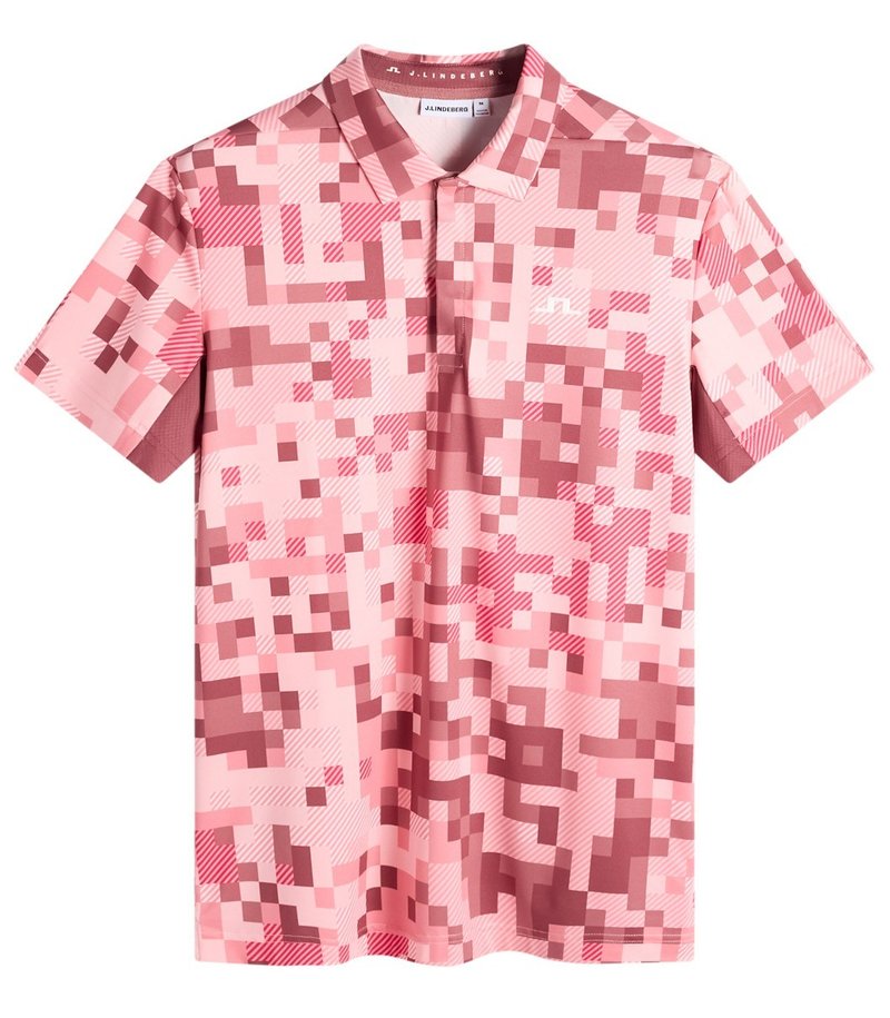 J.Lindeberg Dario Tour Print polo da uomo, tour 26 pink