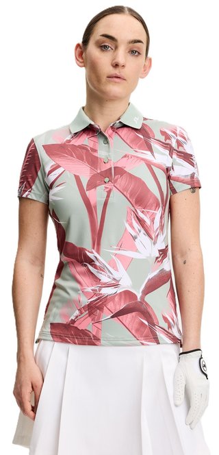 J.Lindeberg Tour Tech Print polo da donna, paradise jadeite