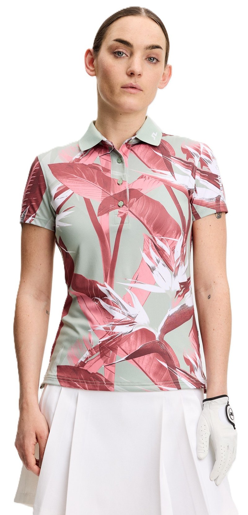 J.Lindeberg Tour Tech Print polo da donna, paradise jadeite