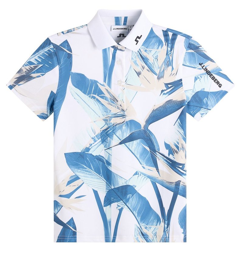 J.Lindeberg Tour Tech Print polo da donna, paradise skylight