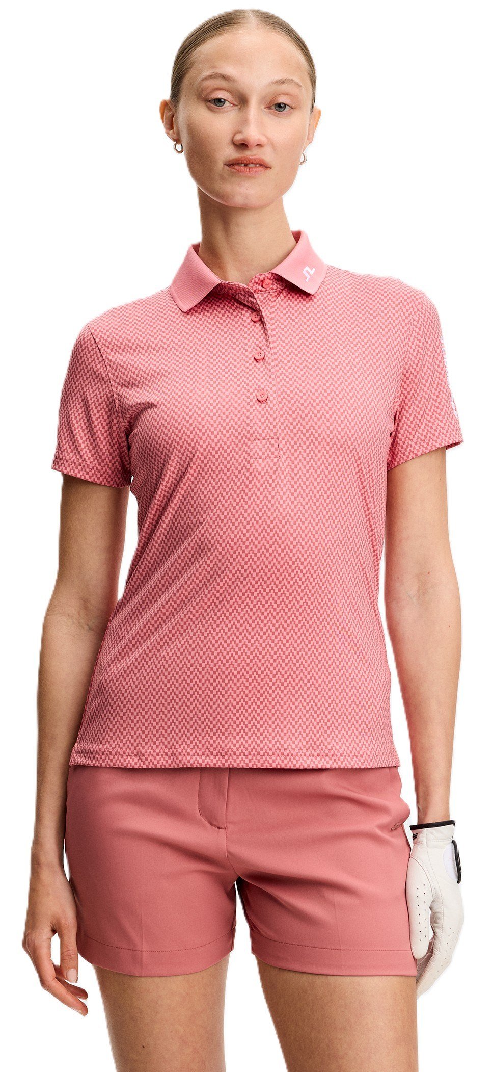 J.Lindeberg Tour Tech Print polo da donna, bridge stack rose