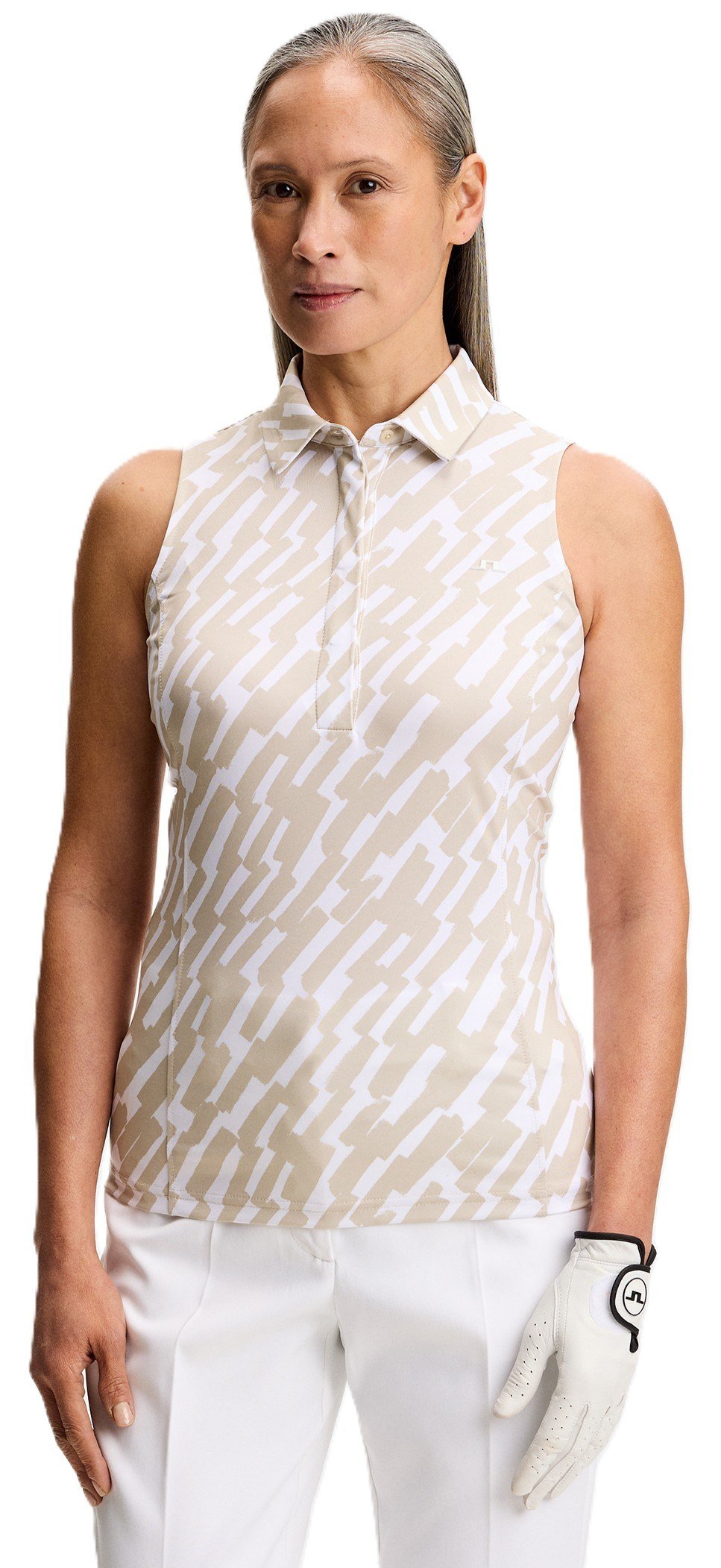 J.Lindeberg Dena Print Sleeveless polo donna, oak island fossil