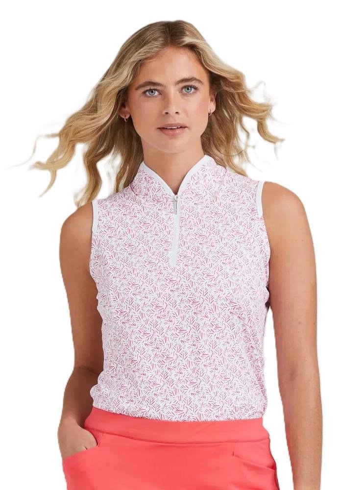 PING Penola Printed Sleeveless polo da donna, fuchsia foliage