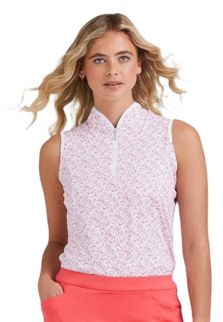 PING Penola Printed Sleeveless polo da donna, fuchsia foliage