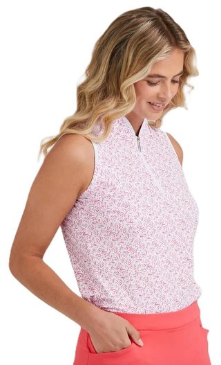 PING Penola Printed Sleeveless polo da donna, fuchsia foliage