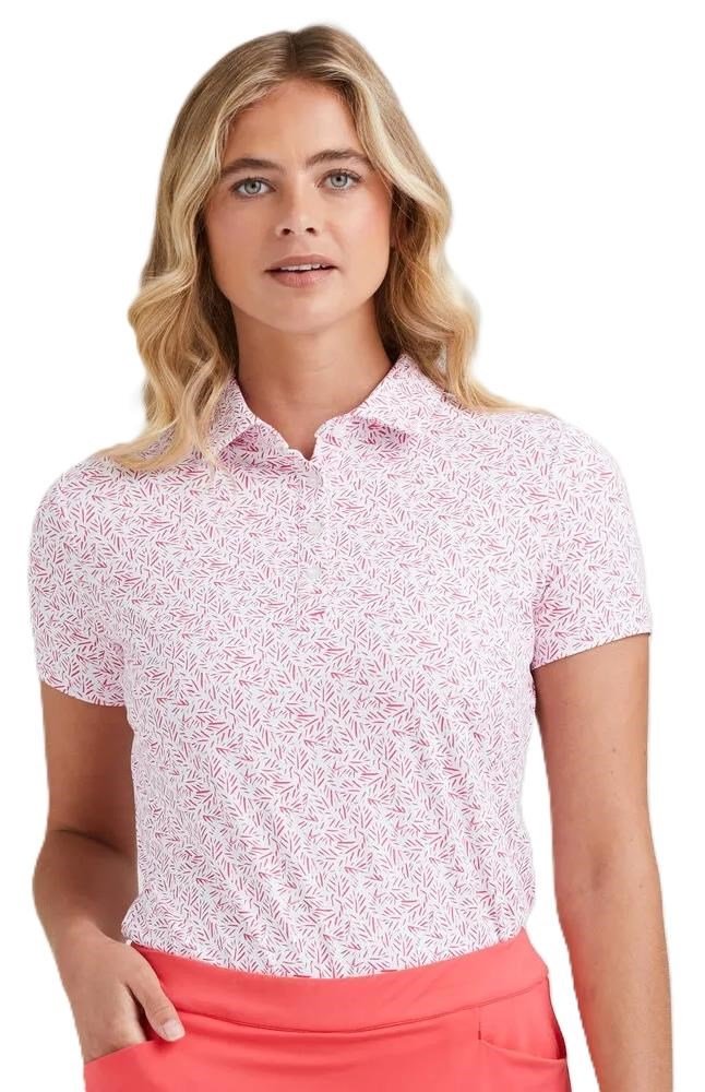PING Aeria Printed polo da donna, fuchsia foliage