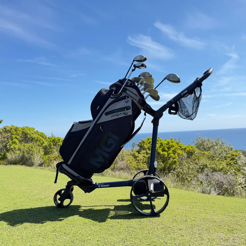 MGI E-Boost hybrid golf trolley 2026 carrello elettrico, blu opaco