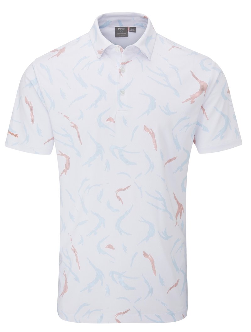 PING Ephron Printed polo da uomo, bianco/wild salmon multi