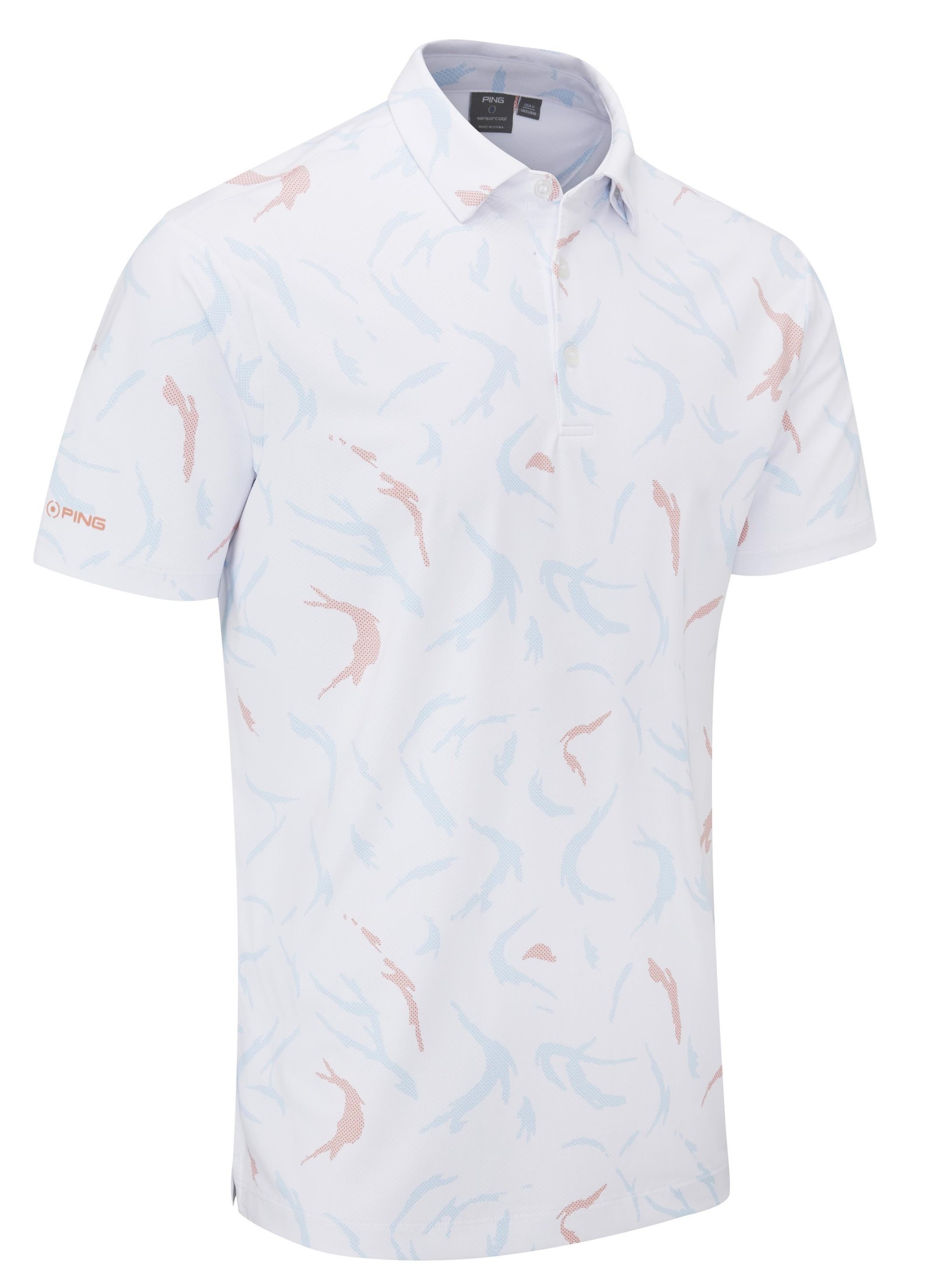 PING Ephron Printed polo da uomo, bianco/wild salmon multi