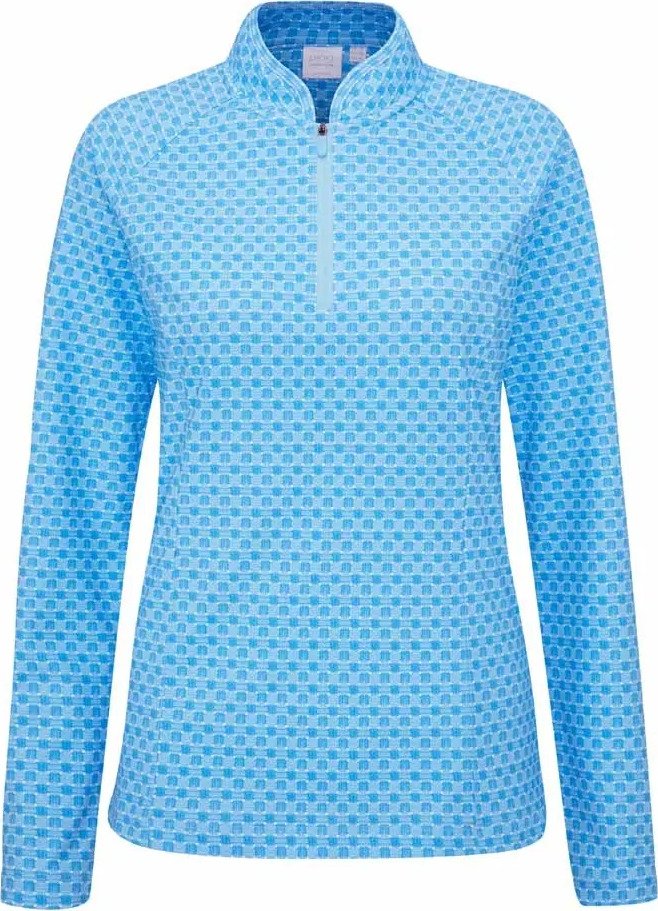 PING Arwen Printed Longsleeve polo da donna, azure geo