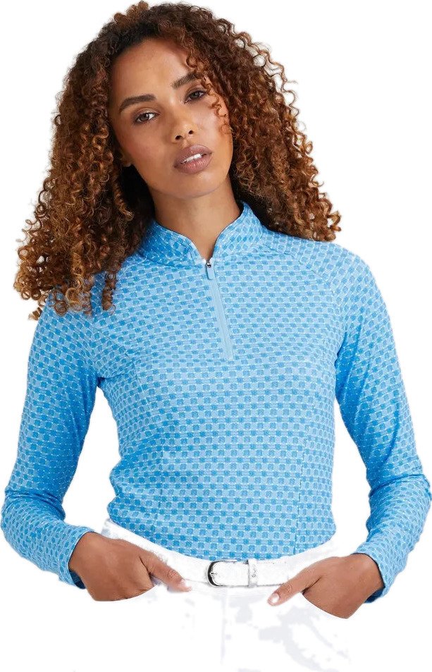 PING Arwen Printed Longsleeve polo da donna, azure geo