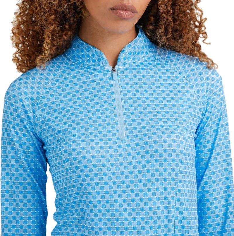 PING Arwen Printed Longsleeve polo da donna, azure geo