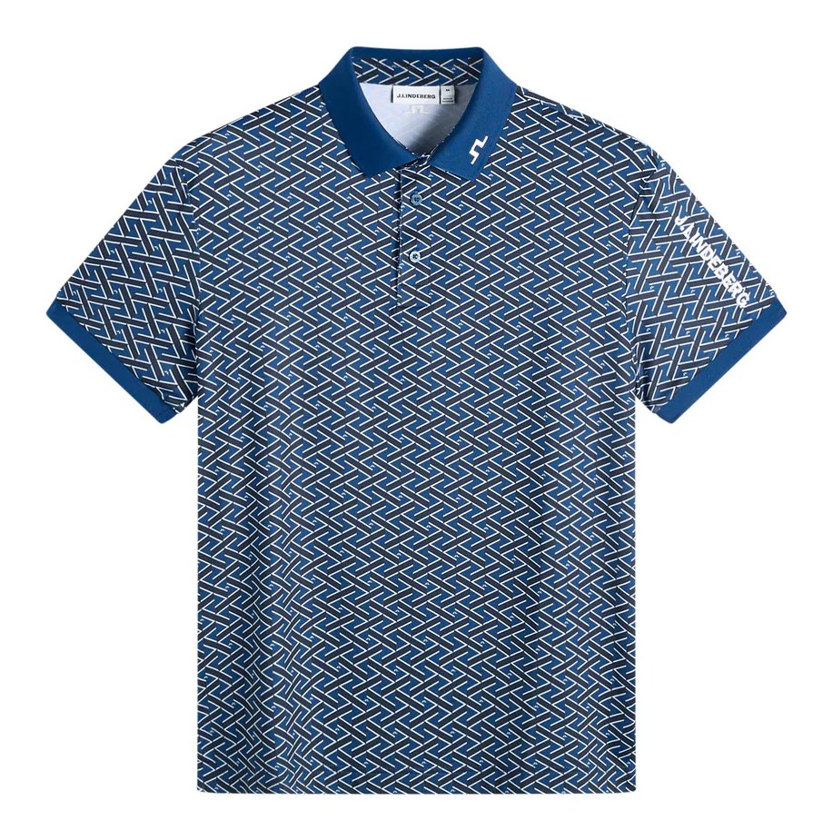 J.Lindeberg Tour Tech Print polo da uomo, ladder estate navy