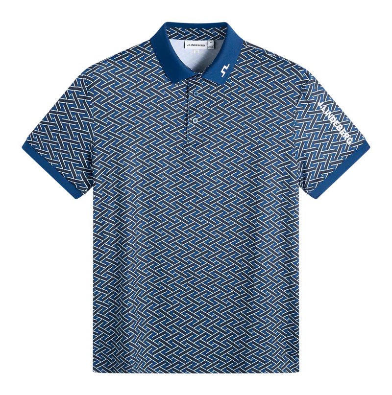 J.Lindeberg Tour Tech Print polo da uomo, ladder estate navy