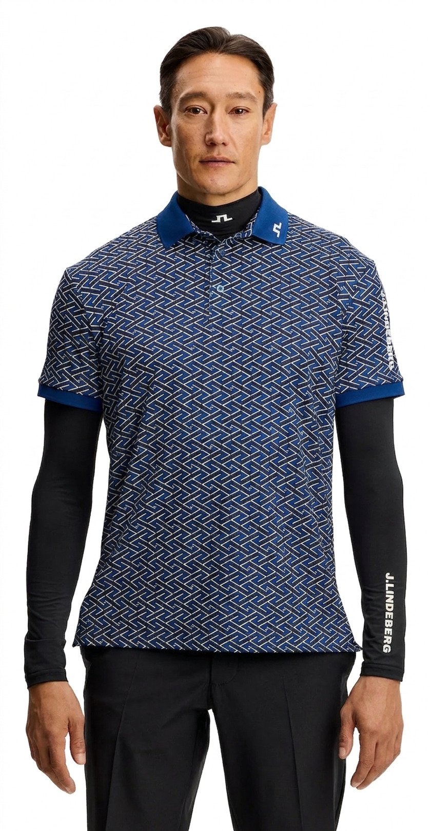 J.Lindeberg Tour Tech Print polo da uomo, ladder estate navy