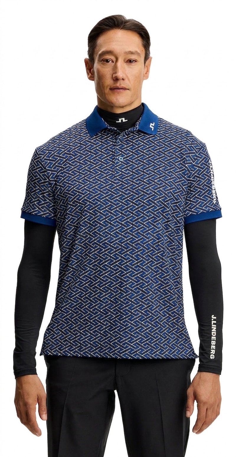 J.Lindeberg Tour Tech Print polo da uomo, ladder estate navy