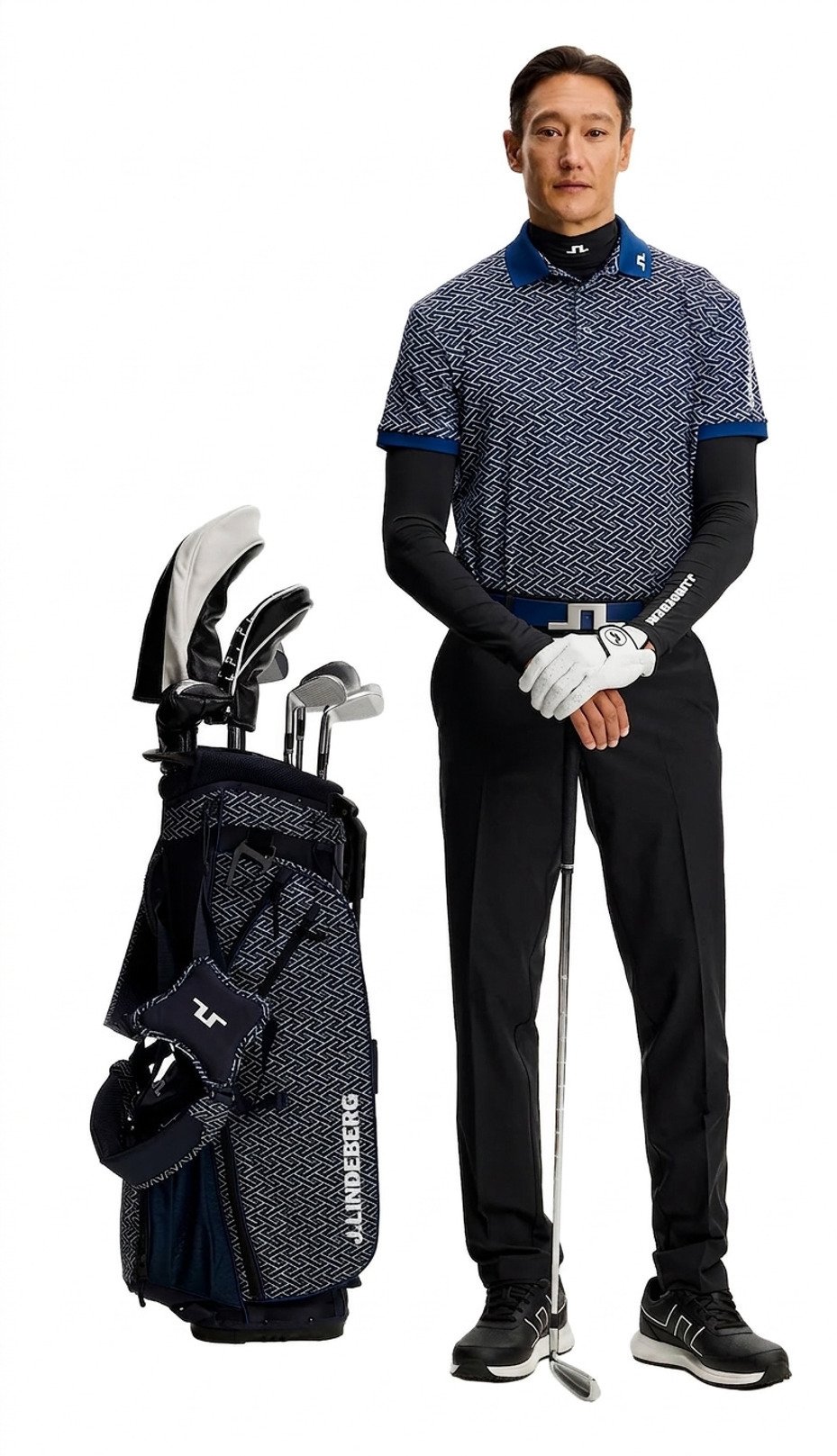 J.Lindeberg Tour Tech Print polo da uomo, ladder estate navy