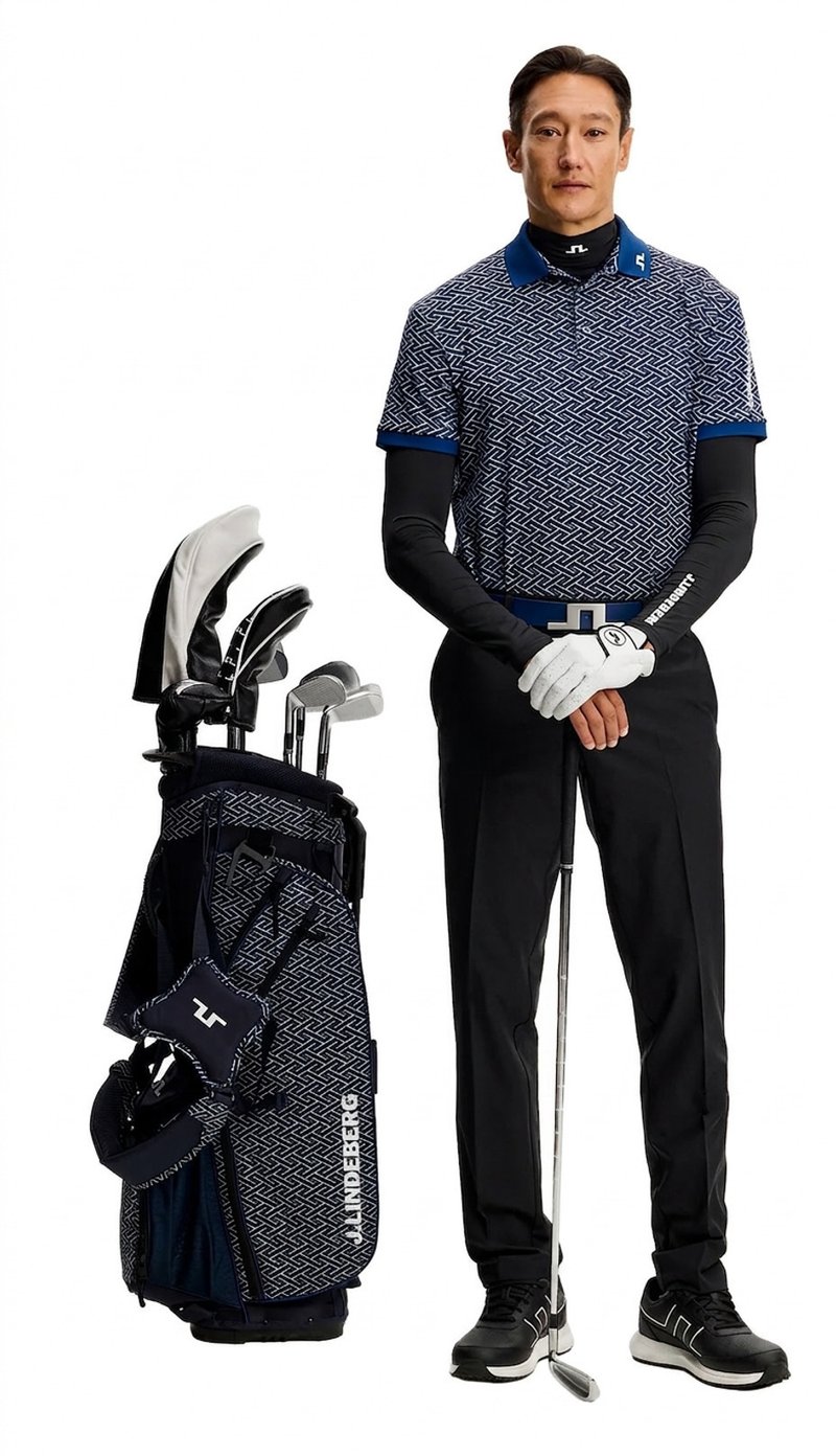 J.Lindeberg Tour Tech Print polo da uomo, ladder estate navy