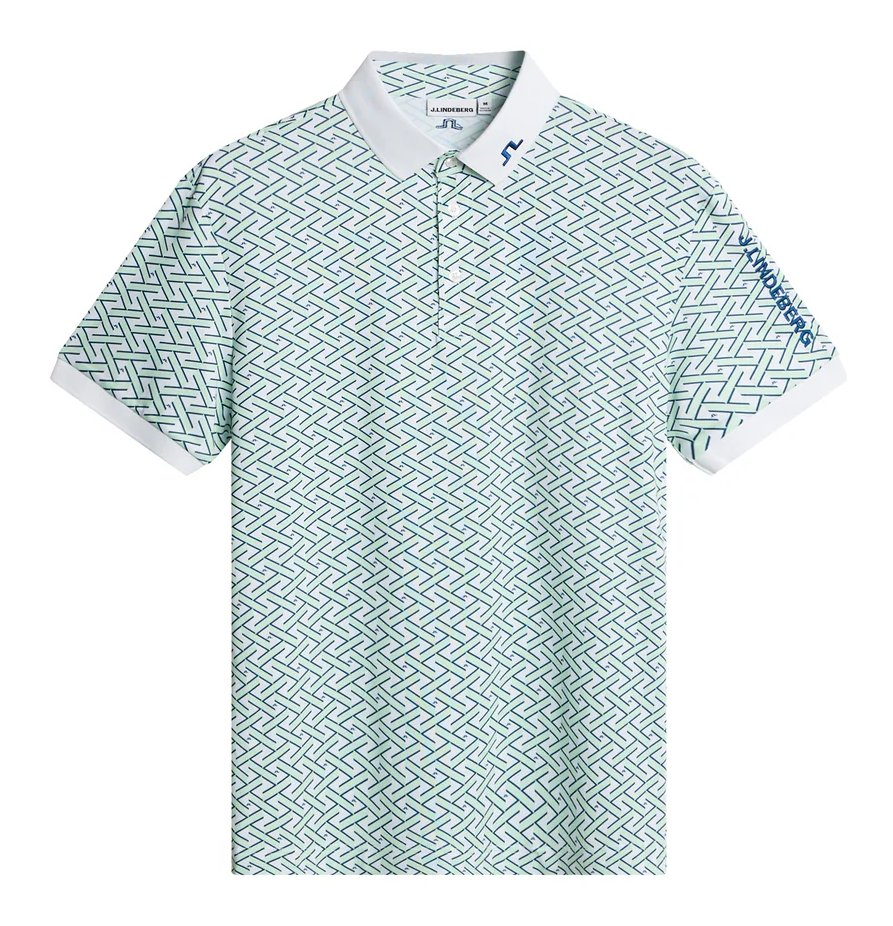 J.Lindeberg Tour Tech Print polo da uomo, ladder white bay