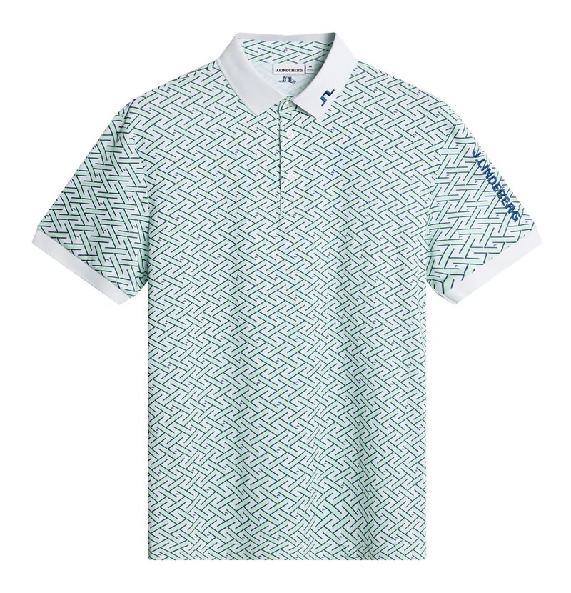 J.Lindeberg Tour Tech Print polo da uomo, ladder white bay