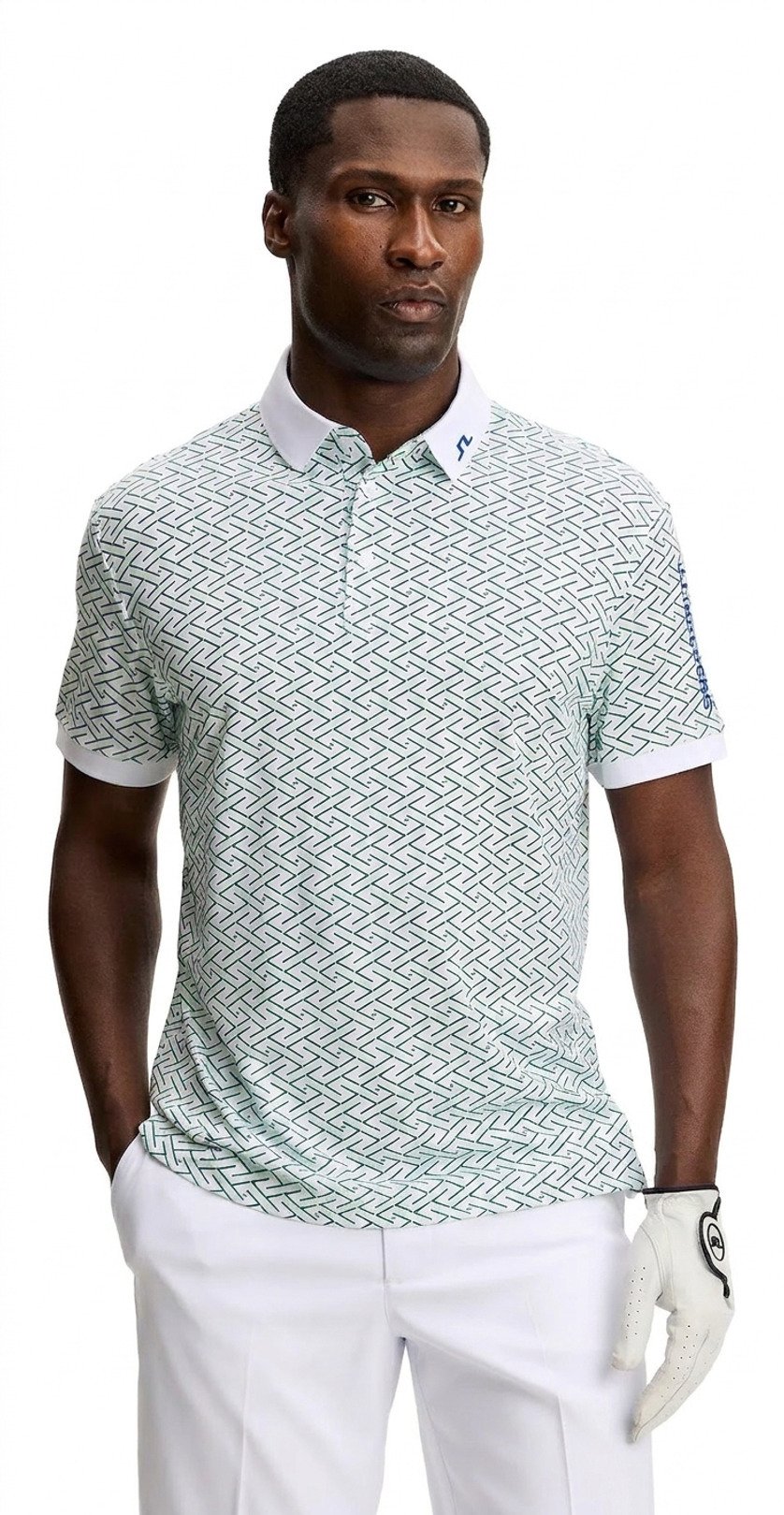 J.Lindeberg Tour Tech Print polo da uomo, ladder white bay