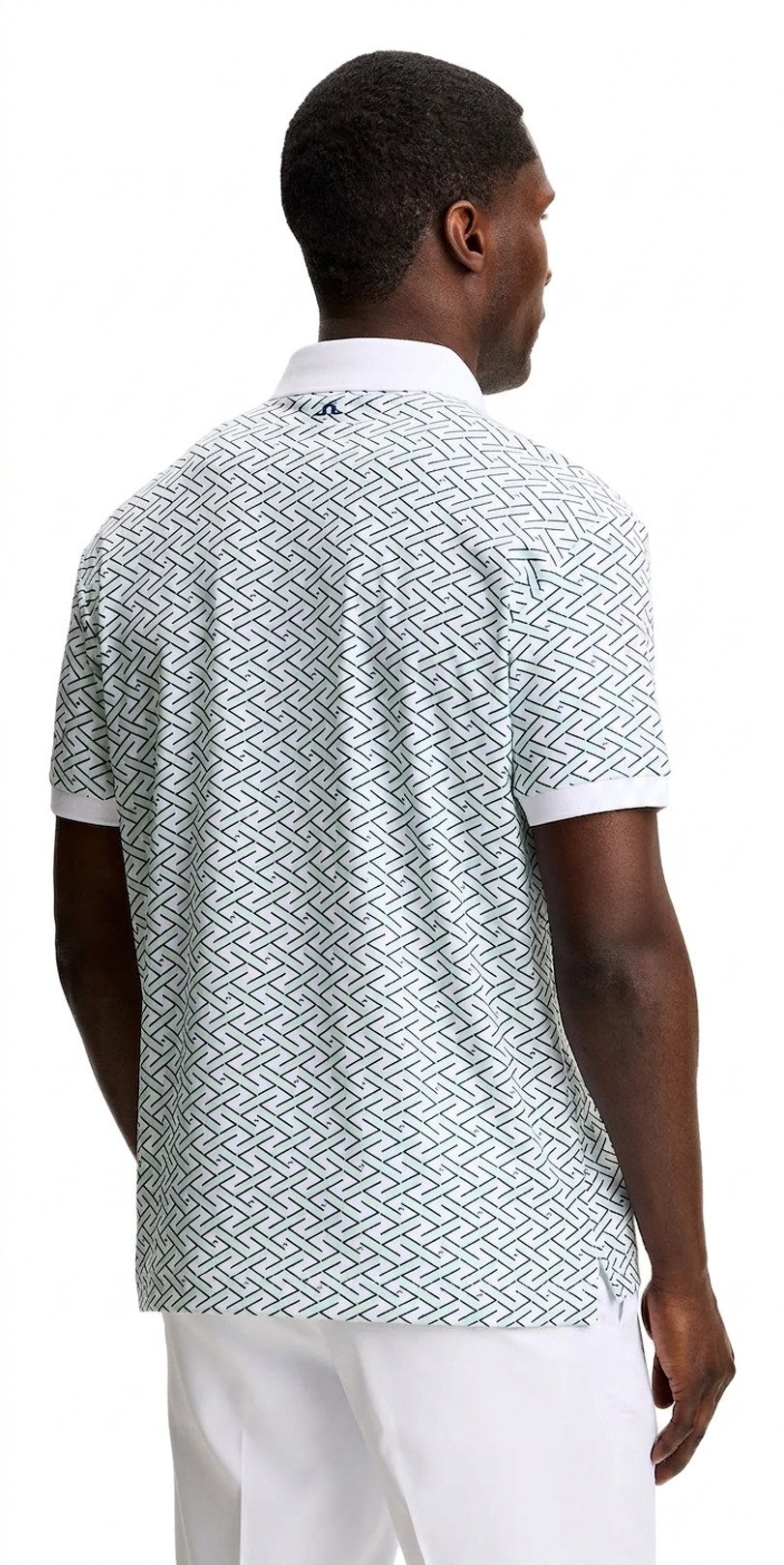 J.Lindeberg Tour Tech Print polo da uomo, ladder white bay