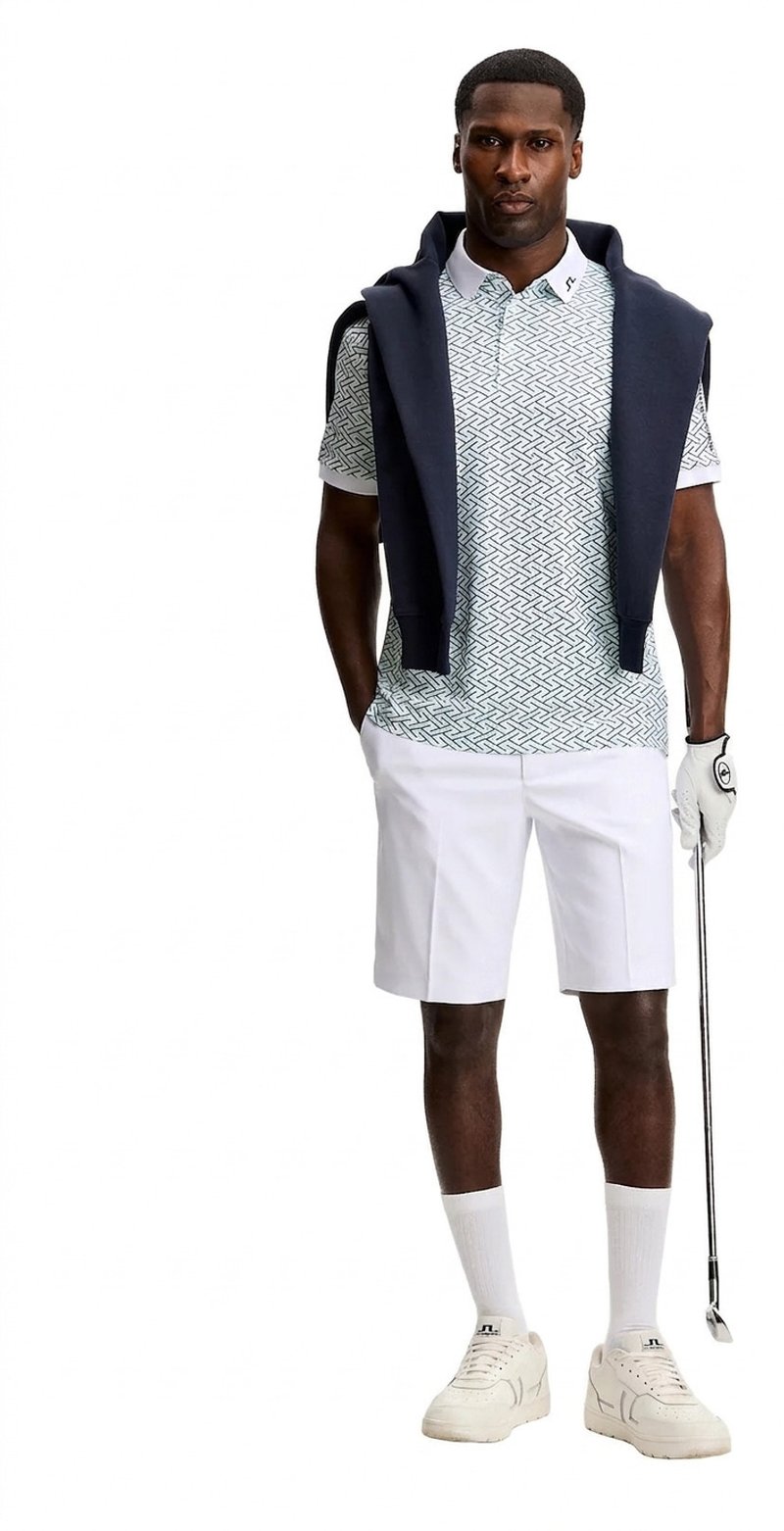 J.Lindeberg Tour Tech Print polo da uomo, ladder white bay