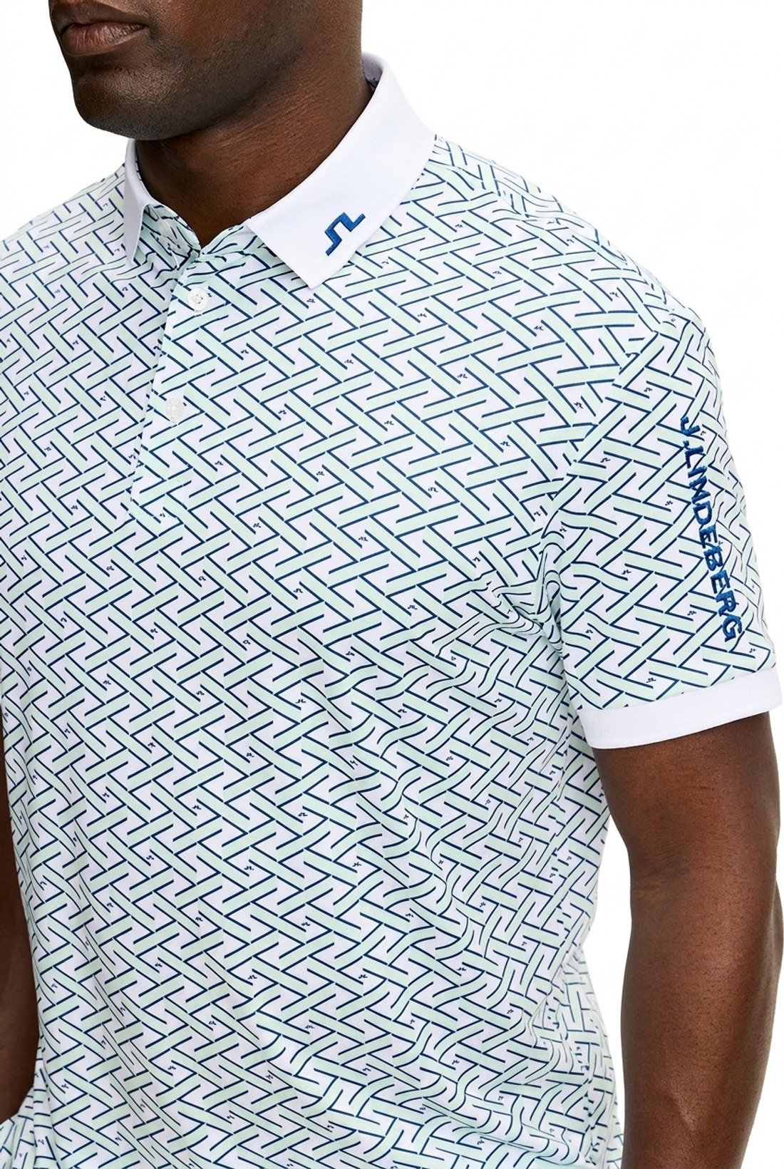 J.Lindeberg Tour Tech Print polo da uomo, ladder white bay
