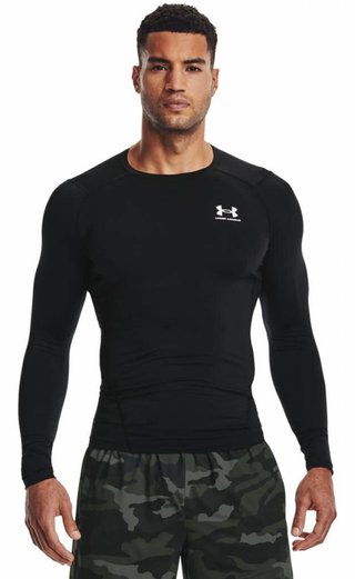 Under Armour HeatGear maglia a compressione a maniche lunghe da uomo, nero/bianco