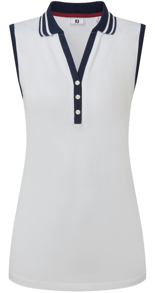 FootJoy Contrast Rib Knit Sleeveless polo da donna, bianco/navy