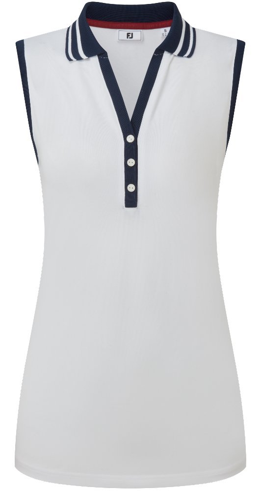 FootJoy Contrast Rib Knit Sleeveless polo da donna, bianco/navy