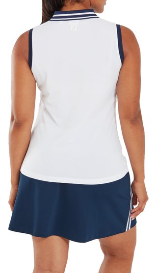FootJoy Contrast Rib Knit Sleeveless polo da donna, bianco/navy