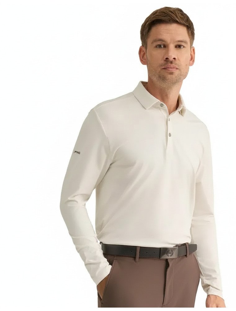 PING Demitri Longsleeve polo da uomo, egret