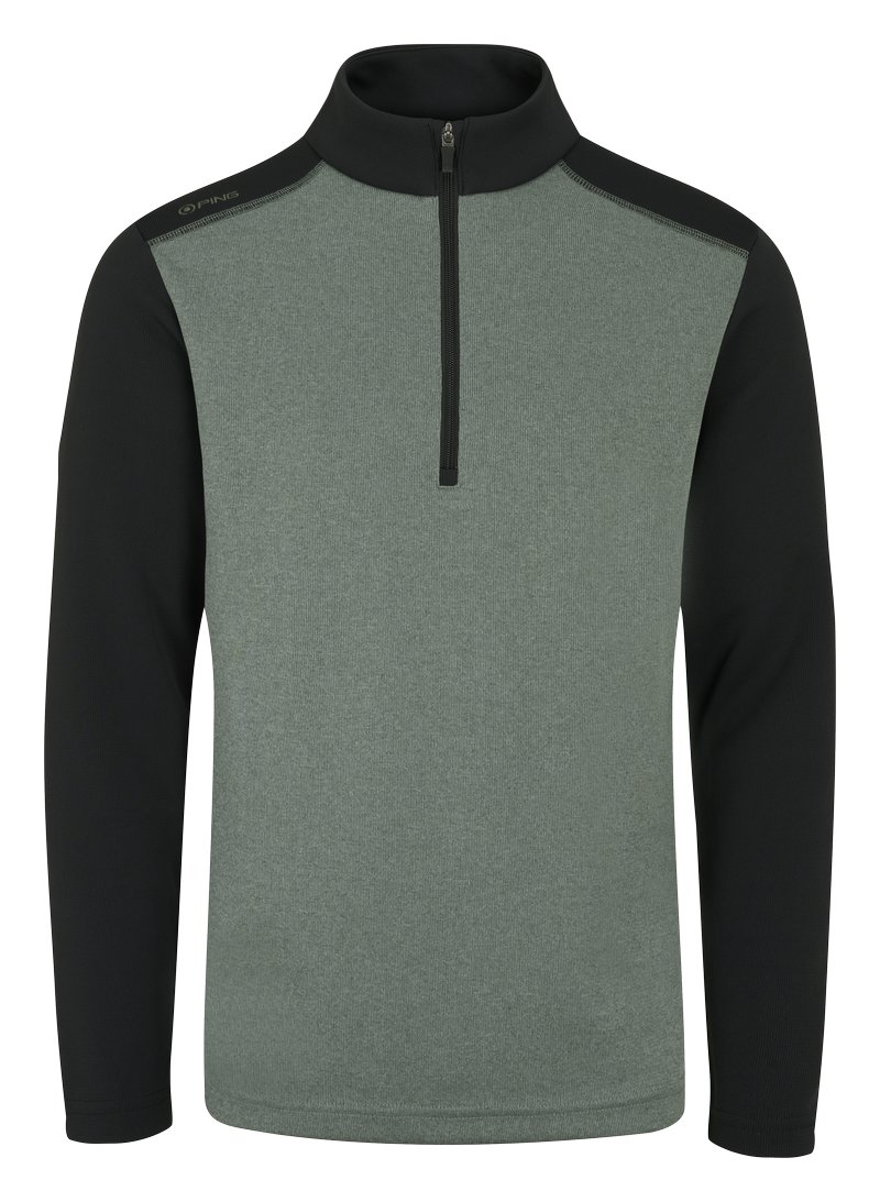 PING Ramsey half zip ribbed fleece felpa da uomo, laurel marl/black