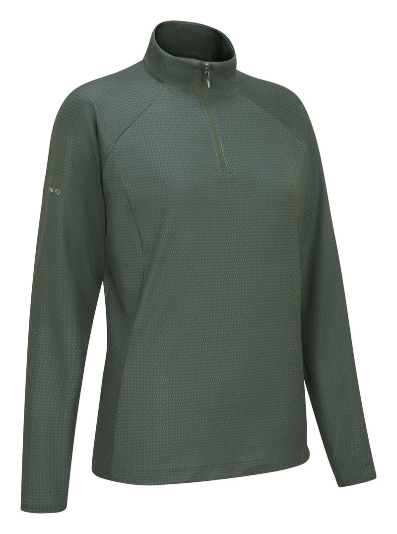 PING Jasmine Printed manica lunga da donna top, gorse green/laurel
