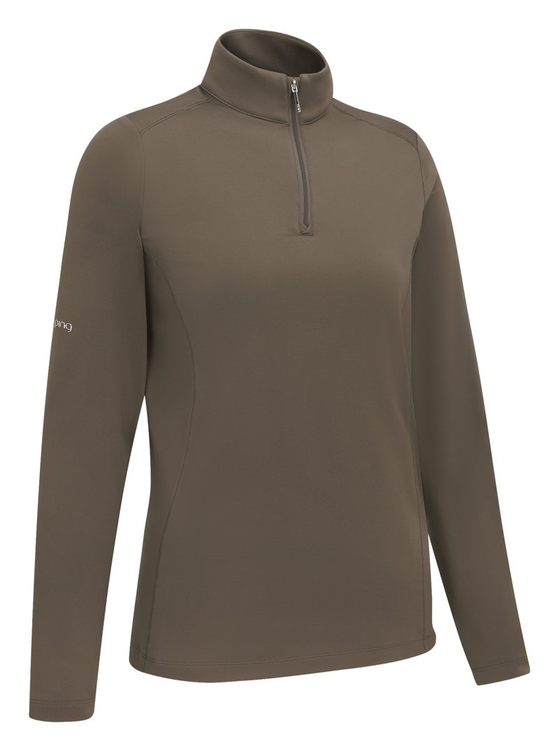 PING Aveline Half Zip da donna maglia a maniche lunghe, coffee