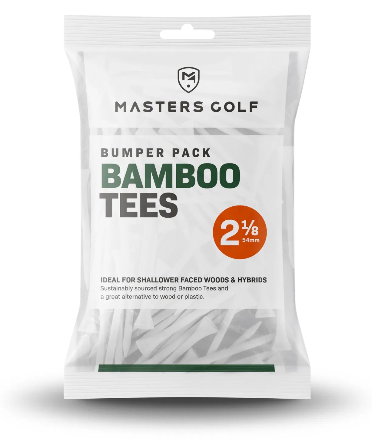Masters Golf Bamboo Tees 54 mm (2 1/8"), Bumper Bag 130 tees, bianco