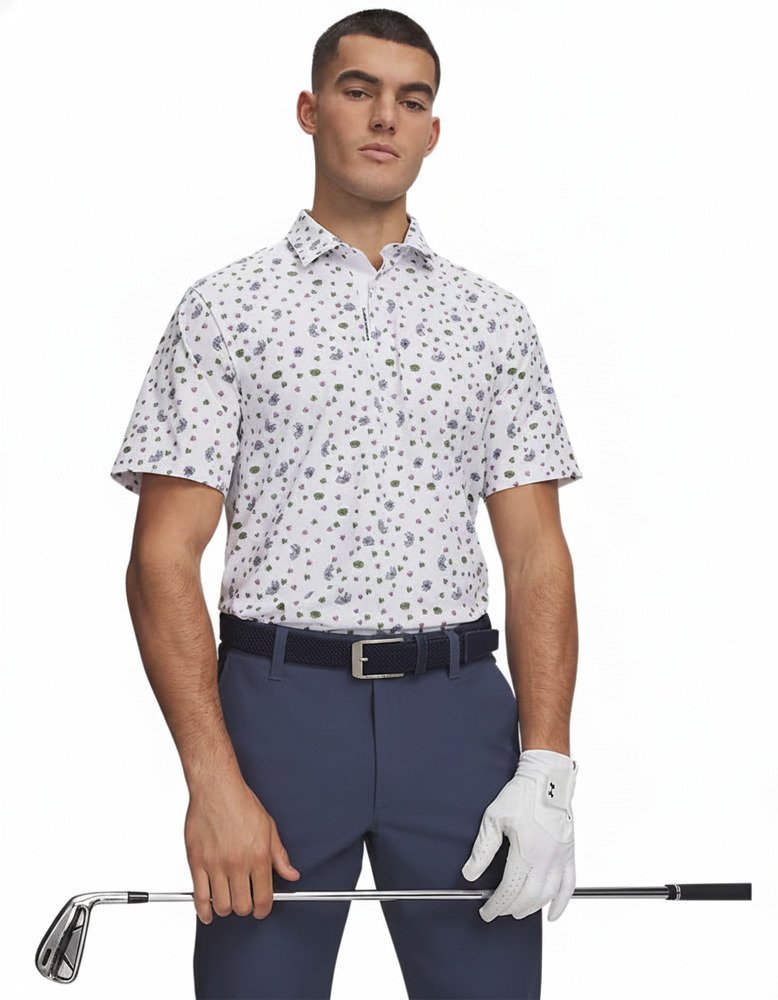 Under Armour ArmourDry Printed polo da uomo, white/blue wind/midnight navy