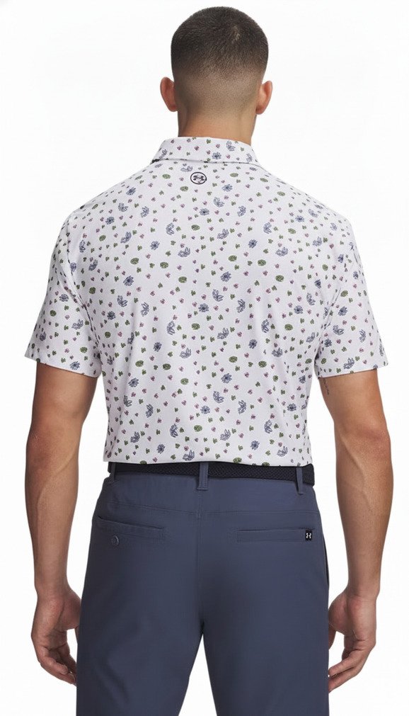Under Armour ArmourDry Printed polo da uomo, white/blue wind/midnight navy