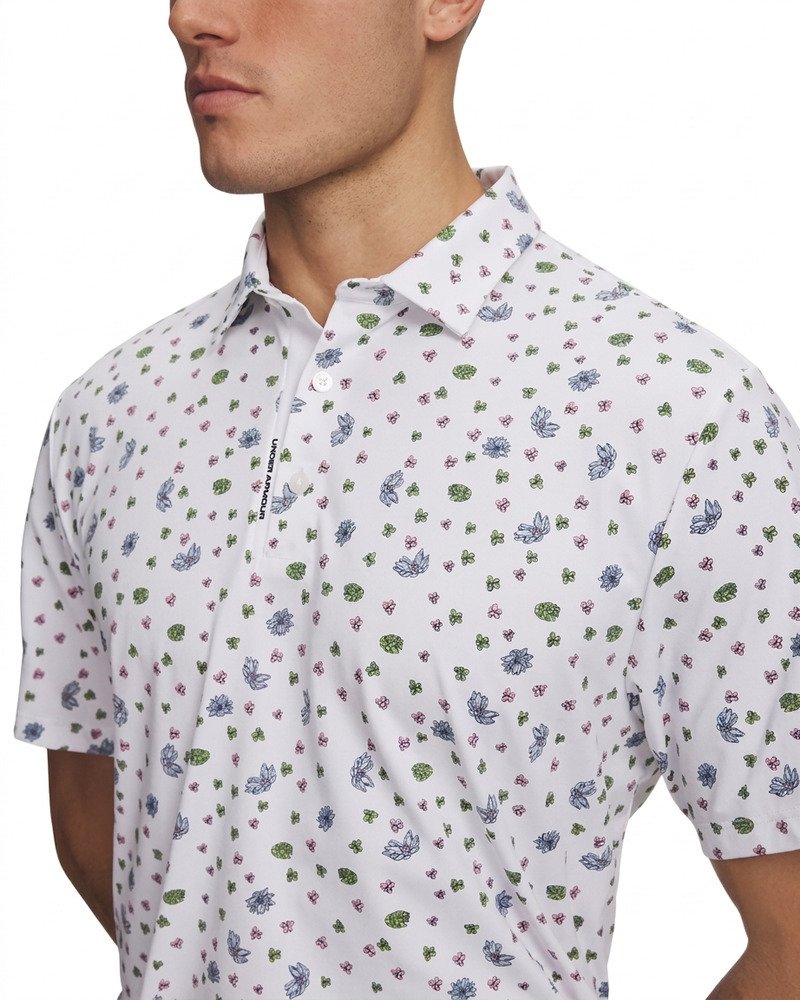 Under Armour ArmourDry Printed polo da uomo, white/blue wind/midnight navy