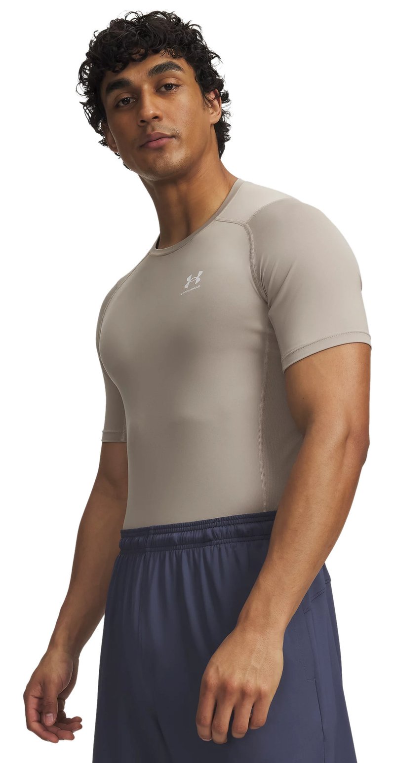 Under Armour HeatGear maglia a compressione da uomo, timberwolf taupe/bianco