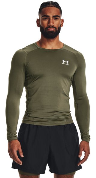 Under Armour HeatGear maglia a compressione a maniche lunghe da uomo, marine OD green/bianco
