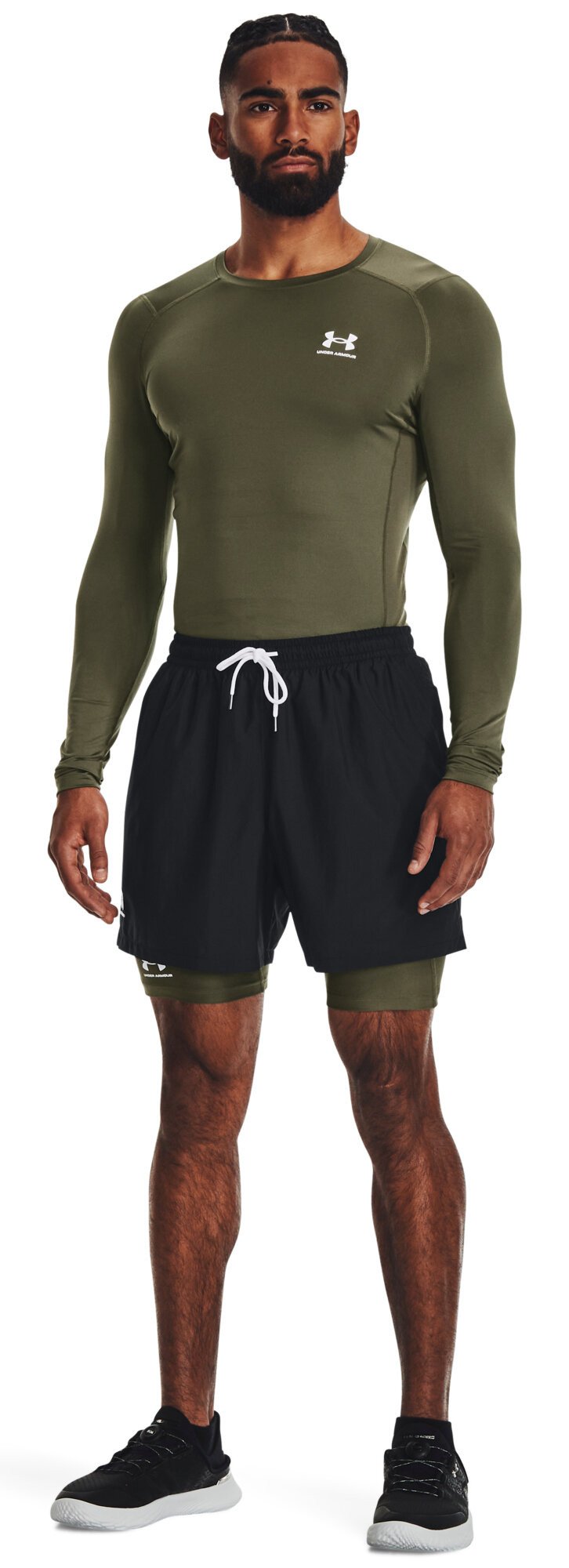 Under Armour HeatGear maglia a compressione a maniche lunghe da uomo, marine OD green/bianco