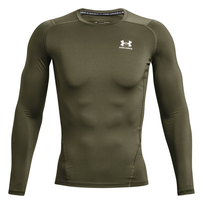 Under Armour HeatGear maglia a compressione a maniche lunghe da uomo, marine OD green/bianco