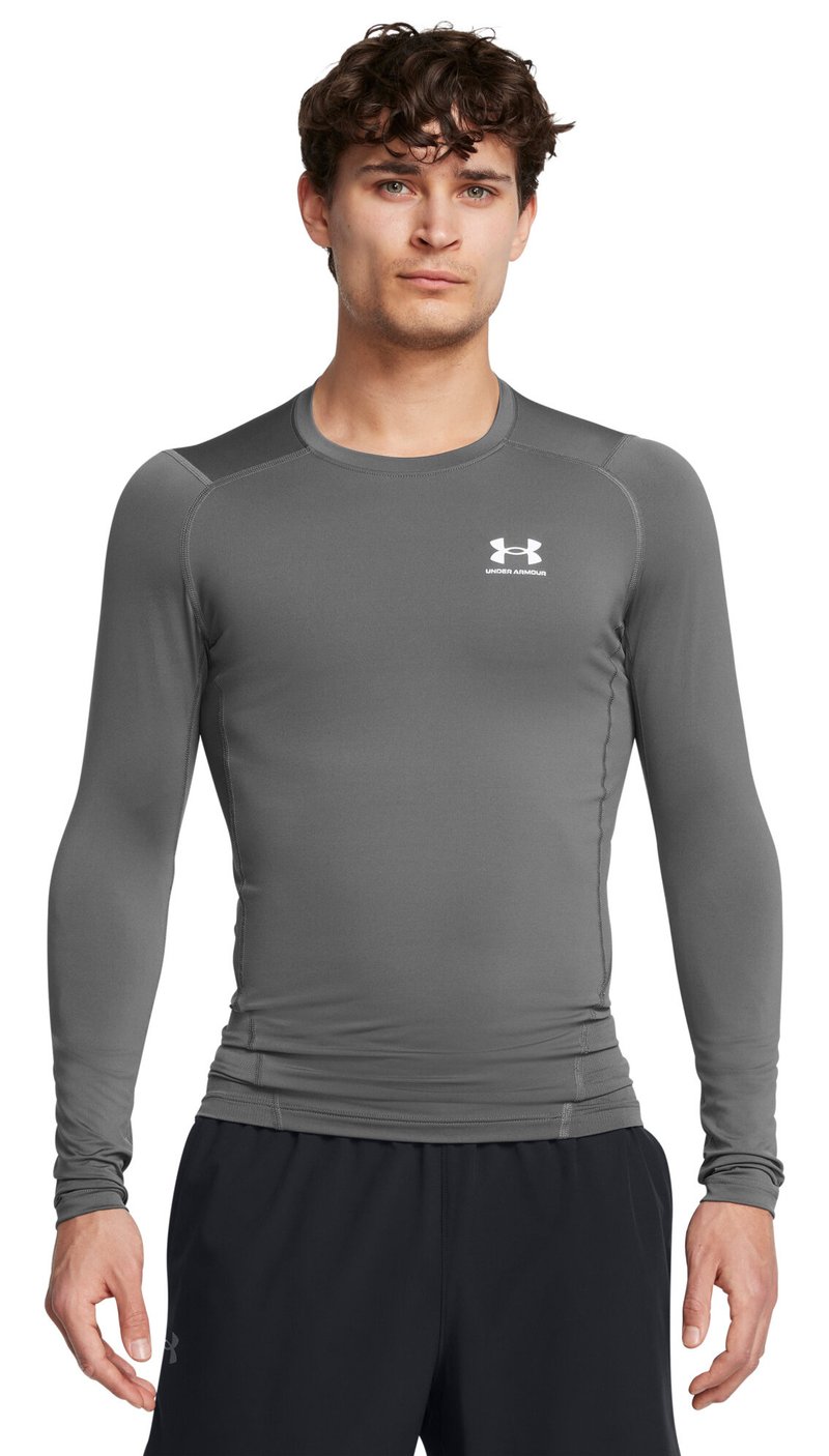 Under Armour HeatGear maglia a compressione a maniche lunghe da uomo, castlerock/bianco
