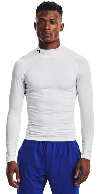 Under Armour HeatGear Comp Mock t-shirt a compressione a maniche lunghe da uomo, bianco/nero
