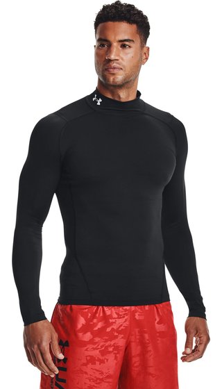 Under Armour HeatGear Comp Mock t-shirt a compressione a maniche lunghe da uomo, nero/bianco